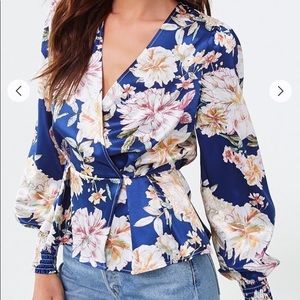 PeachPuff Women’s Floral Print Satin Blouse Top